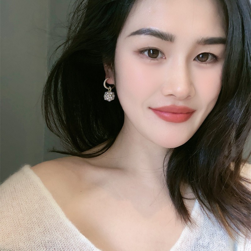 轻奢高级感锆石珍珠球耳扣两戴款女百搭通勤款甜美时尚文艺风耳饰