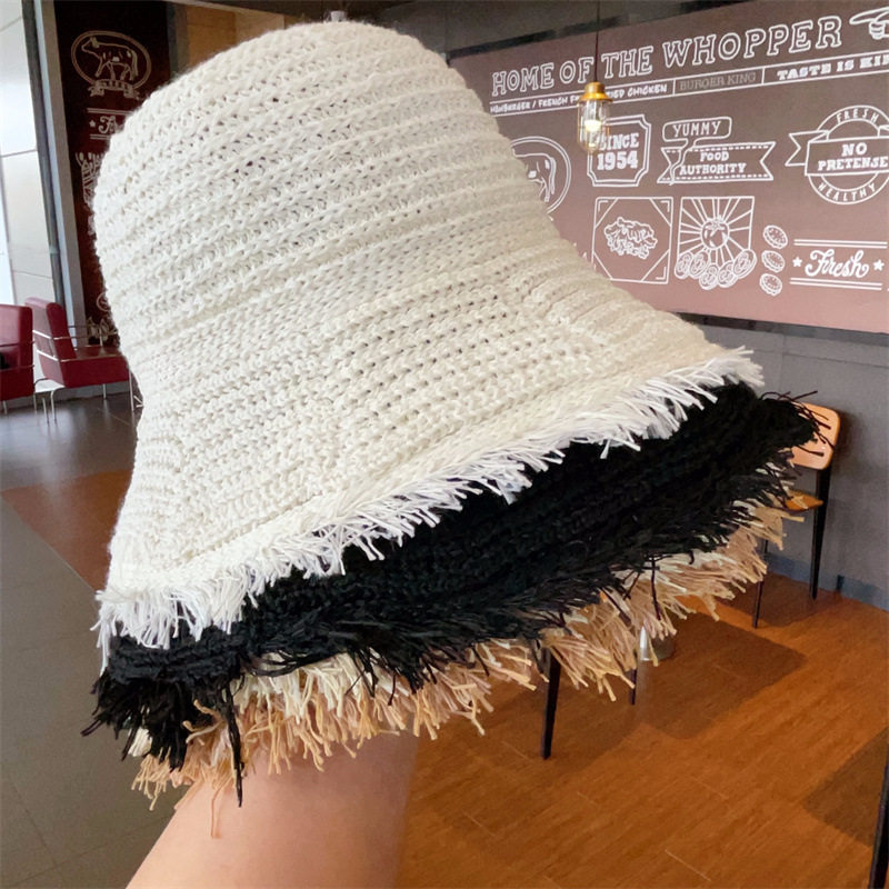 毛边镂空帽子女夏小清新韩版百搭草帽2025新春夏新款盆帽渔夫帽潮