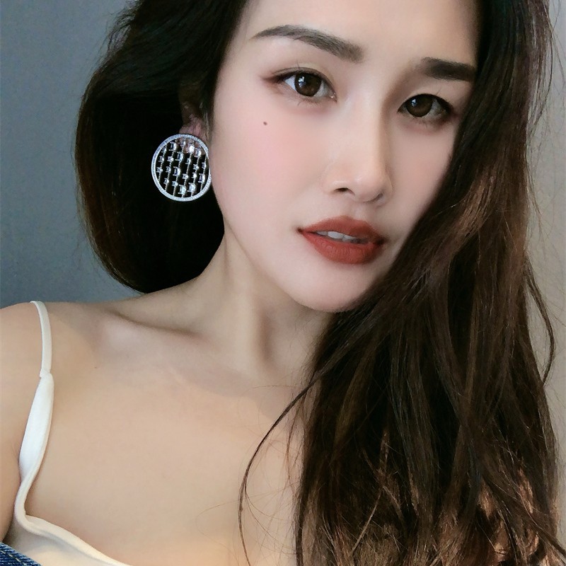 重工宫锁珠帘微镶锆石圆形耳钉女简约百搭精致高级感雨帘圆圈耳环