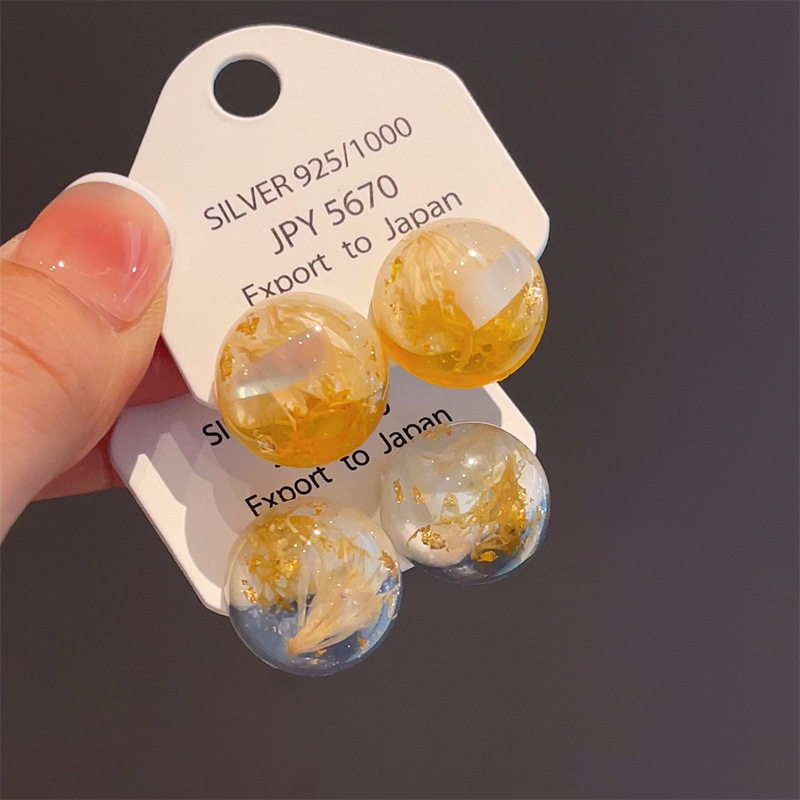 韩版清新琥珀白贝满天星干花耳环INS风简约耳钉复古几何形耳饰品