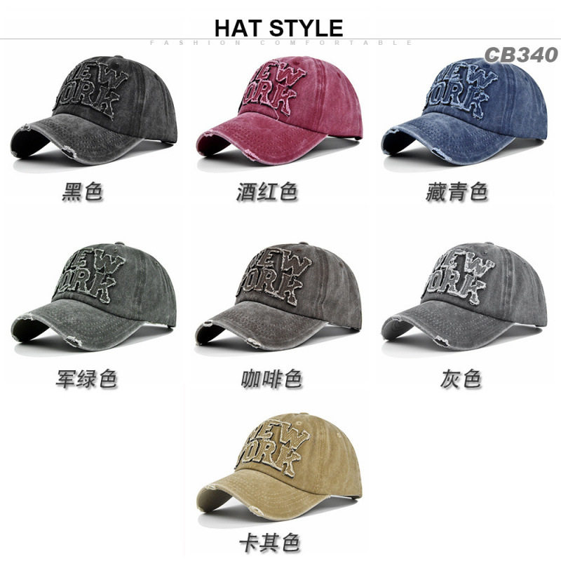 New York立体刺绣棒球帽欧美破洞绣花鸭舌帽遮阳帽字母帽弯檐帽