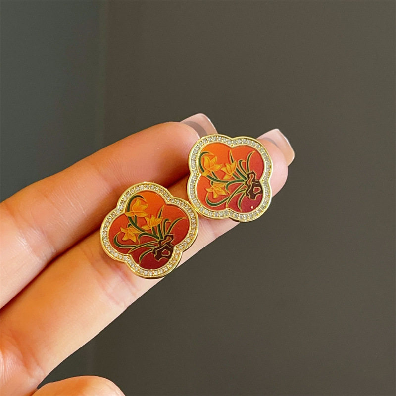 粉色系夏日小清新花朵布艺长耳环甜美风高级感海边度假风耳饰品