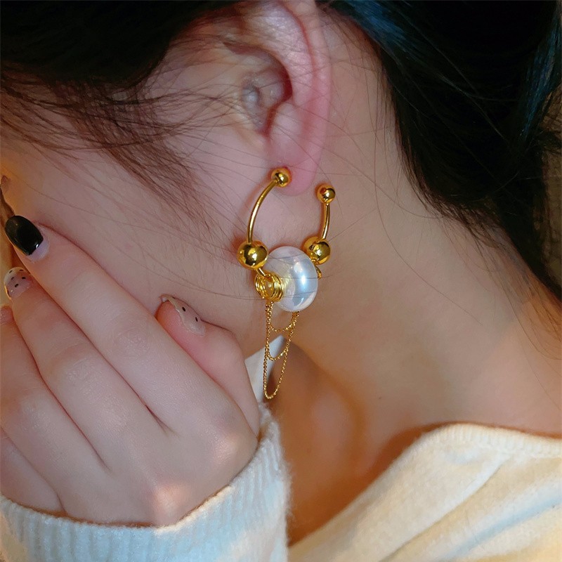 网红个性仿巴洛克珍珠流苏耳环女轻奢高级感长款耳饰显脸小耳坠