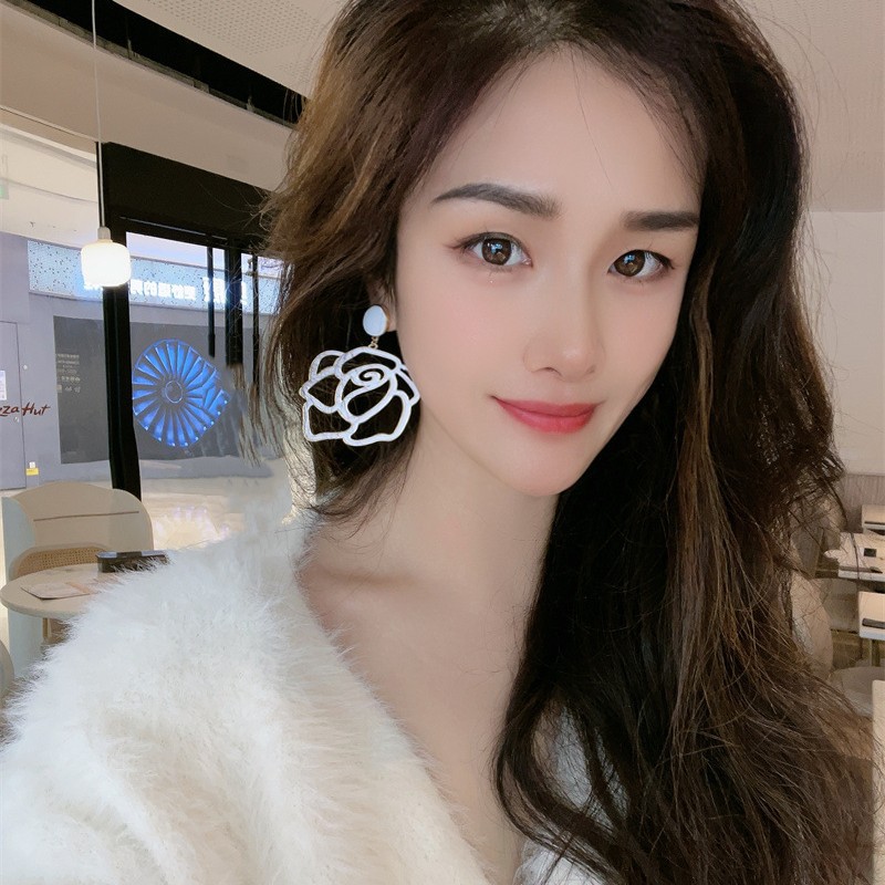 欧美风夸张滴油玫瑰花朵大耳环18K镀真金个性风潮高级感港风耳坠