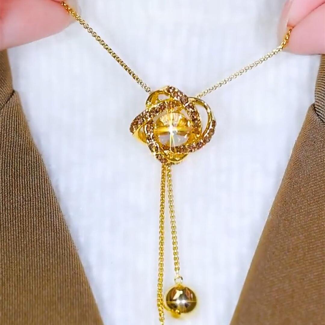 法式复古金色镶钻流苏球球毛衣链项链女可抽拉秋冬款衣服配饰小众