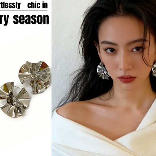 荷风千叶复古褶皱金属流光蝶影耳环女小众独特摆动叶子冷淡风耳坠