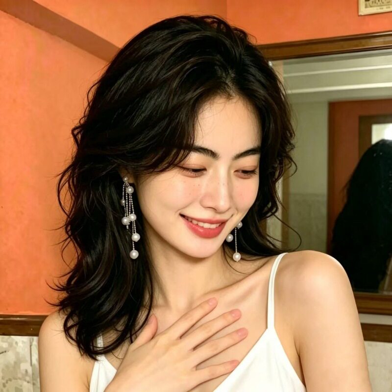 满天星小流苏长耳环多戴小众设计长耳坠可抽拉珍珠清新度假风耳饰