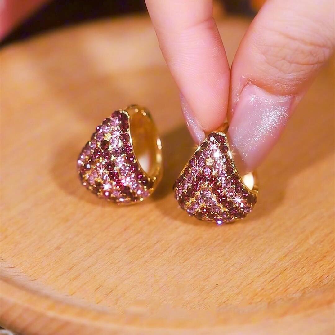 镶钻紫色渐层圆形耳扣耳环女银针气质耳坠耳环女时尚配饰潮