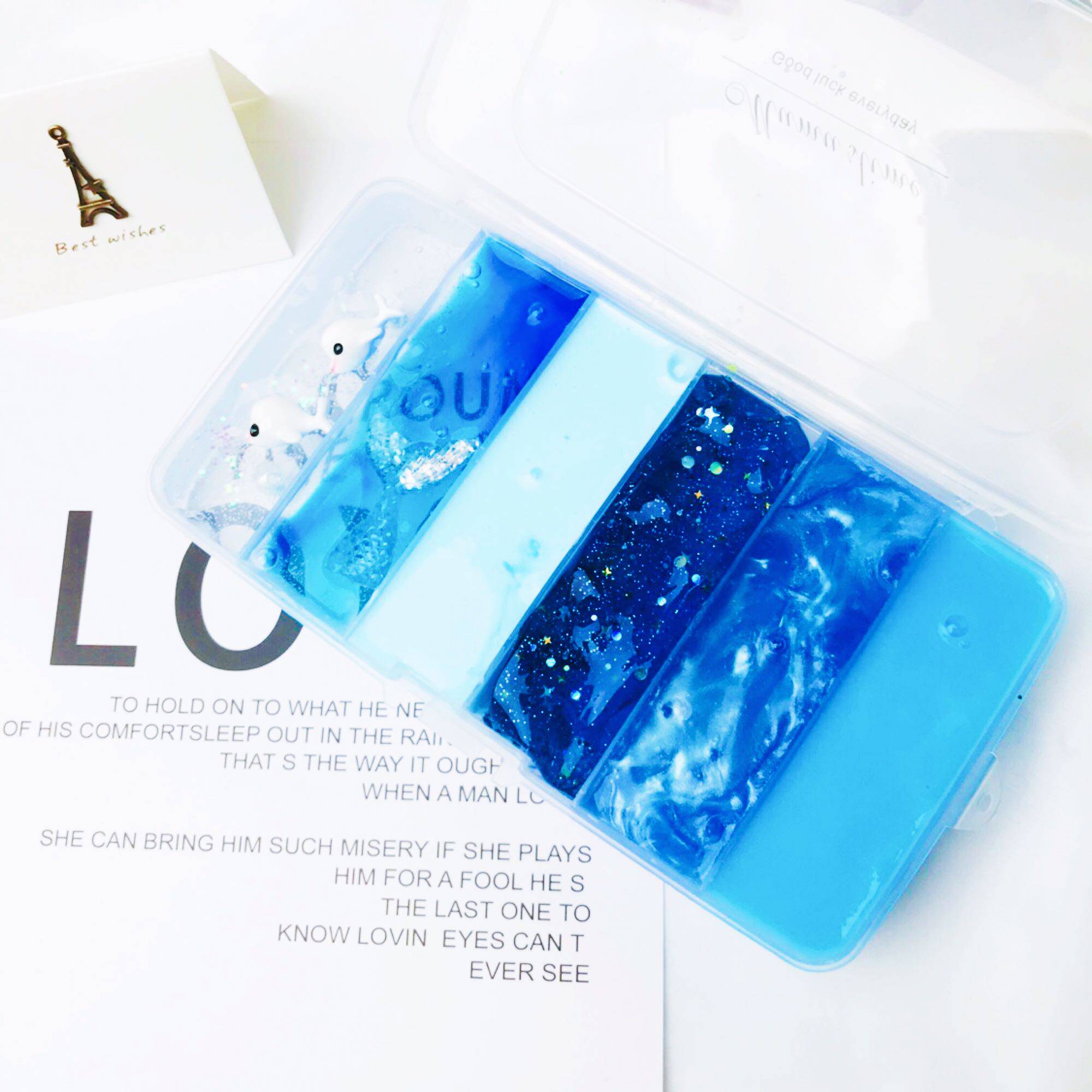 木木史莱姆slime蓝色海洋六宫格水晶泥泰透起泡胶彩泥珠光泥儿童