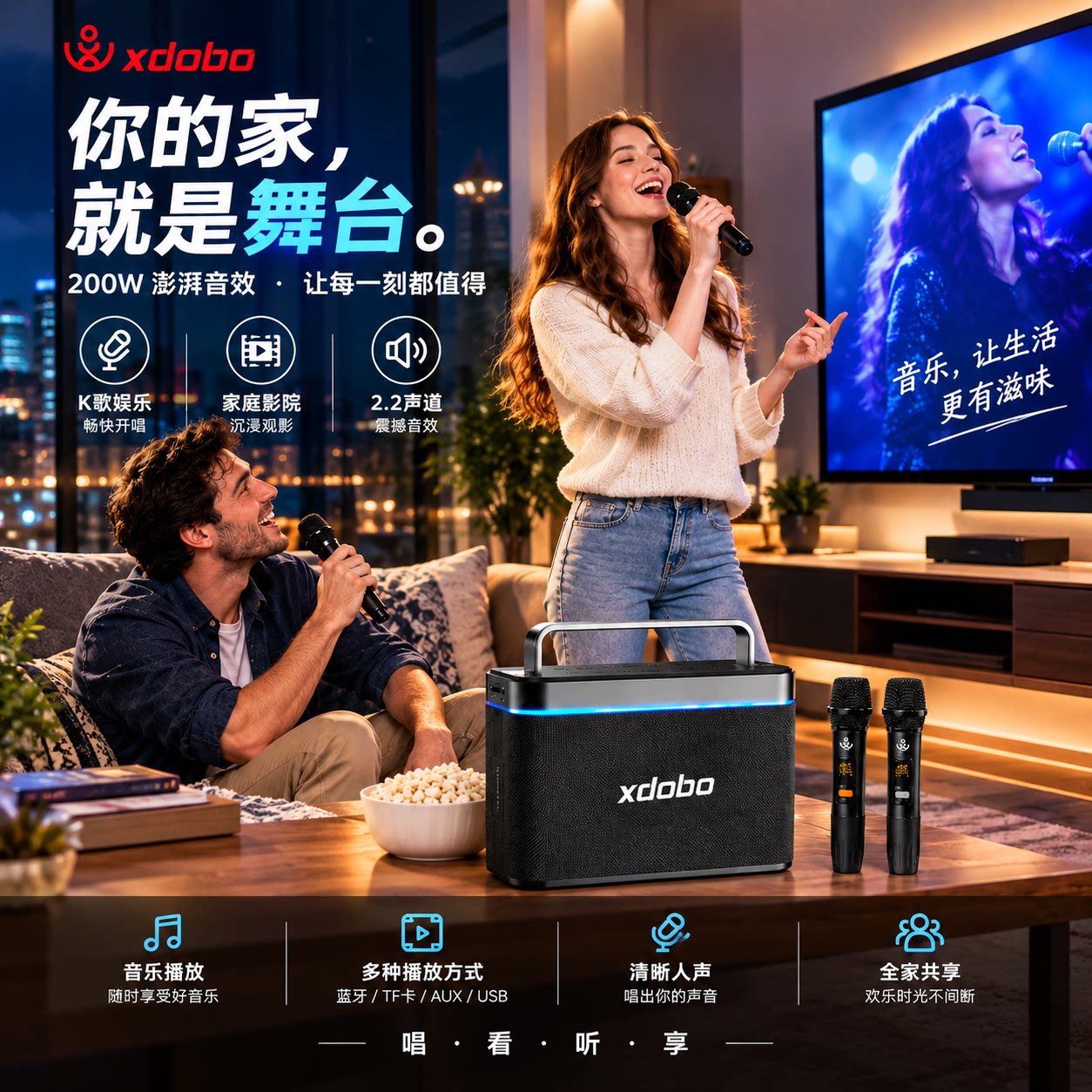 xdobo喜多宝Truth重低音200W蓝牙音箱KTV家庭K歌大功率蓝牙音响