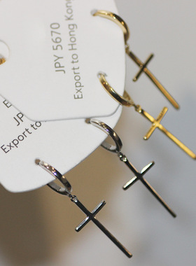 网红同款港风十字架耳环气质韩国个性男女冷淡风耳坠长款 44234