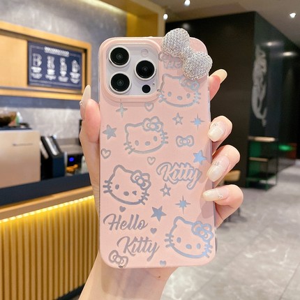 日韩卡通适用OPPO Reno11/10PRO手机壳A93 A92S A2PRO立体水钻蝴蝶结Findx7爆款满屏KT猫羽纱壳