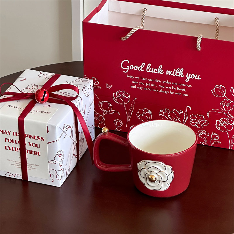 送新年女生新年礼物高级感立体山茶花釉下彩陶瓷水杯咖啡杯子礼盒,餐饮具,马克杯,淘宝优惠券,粉丝福利购,淘宝优惠卷