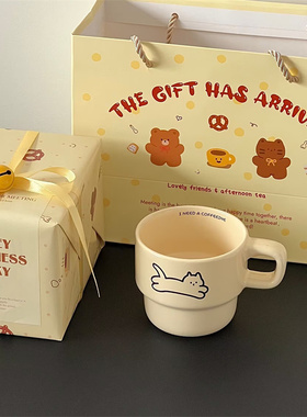 可爱的猫咪杯子~ins风情侣闺蜜情侣中秋礼物耐高温陶瓷咖啡杯水杯