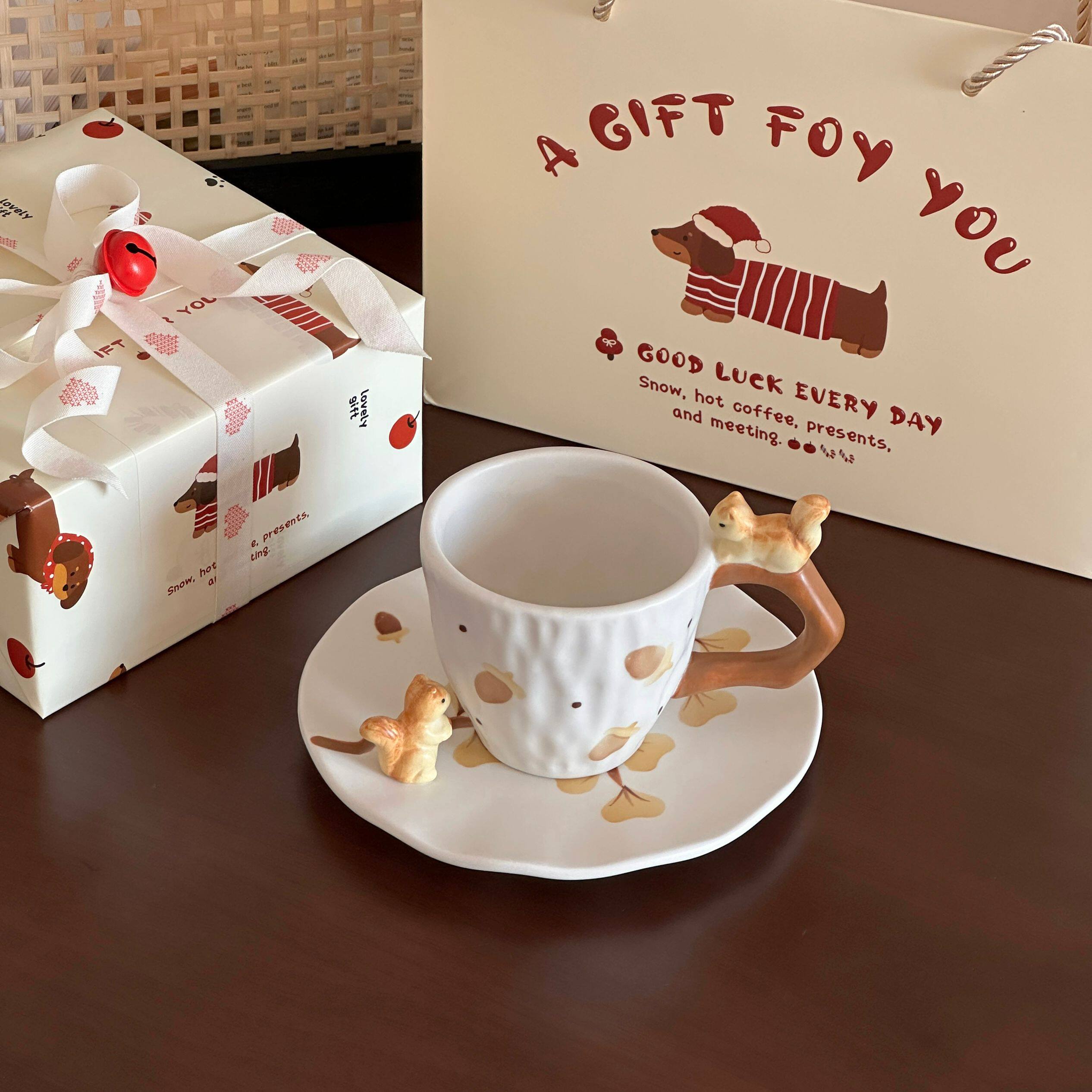 送女生新年礼物可爱创意秋冬氛围感立体银杏松鼠陶瓷杯碟伴手礼盒,餐饮具,马克杯,淘宝优惠券,粉丝福利购,淘宝优惠卷