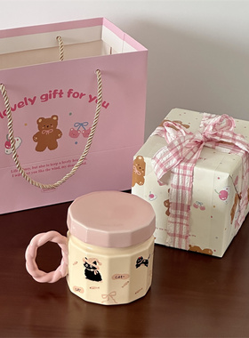 送女生生日礼物伴手礼高颜值软萌可爱小猫陶瓷马克杯带盖礼品办公