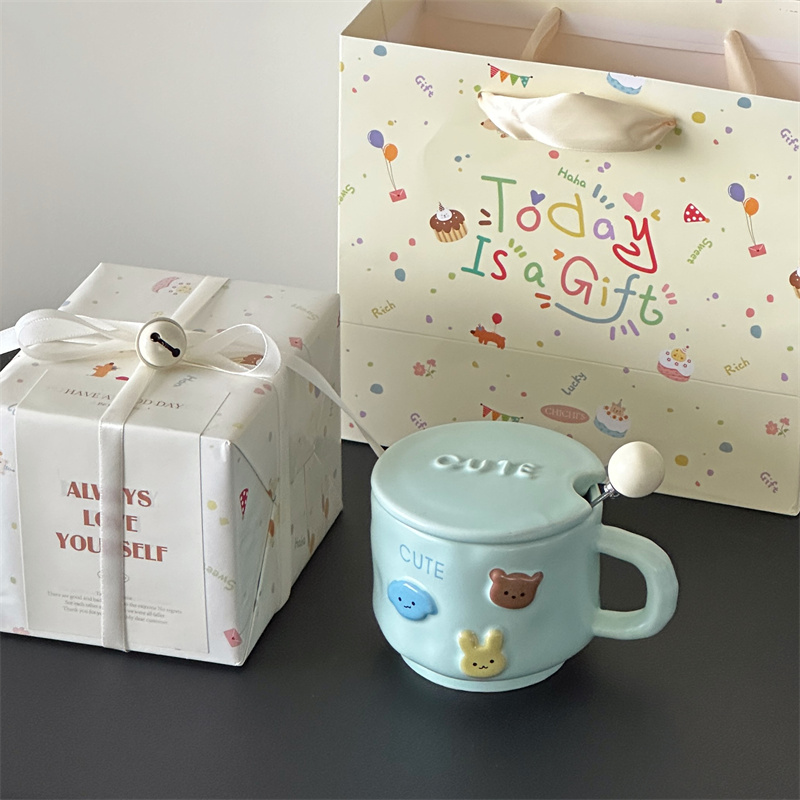 奶fufu可爱卡通小动物陶瓷带盖马克杯生日礼物生日实用送闺蜜朋友