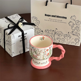 生日礼物送同学老师高级森系可爱动物高脚陶瓷马克杯子伴手礼