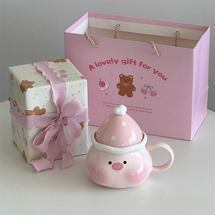 可爱小猪糖葫芦杯子生日礼物女生马克杯袋盖陶瓷杯伴手礼礼盒装