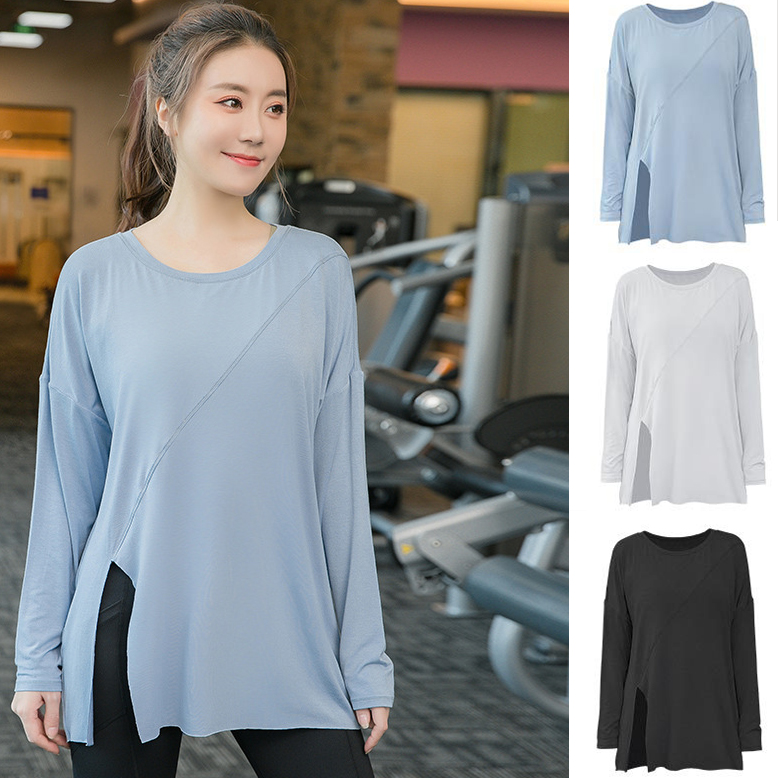 加肥加大码宽松健身衣女250斤长袖瑜伽服早秋跑步运动罩衫训练服