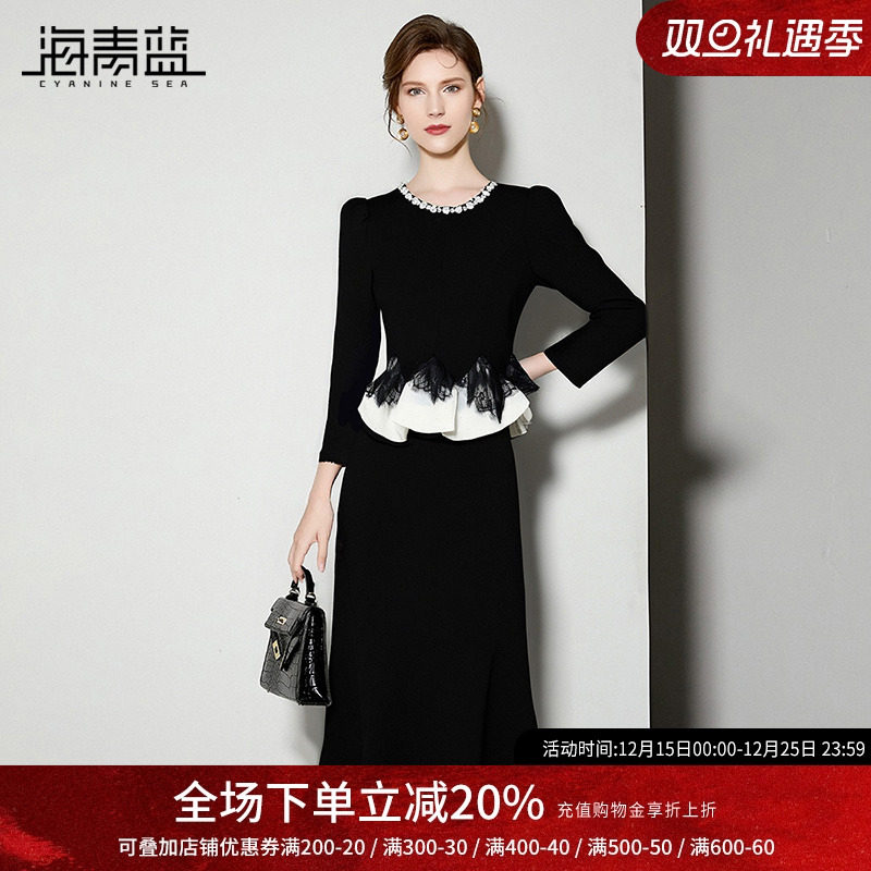 海青蓝裙子秋季连衣裙