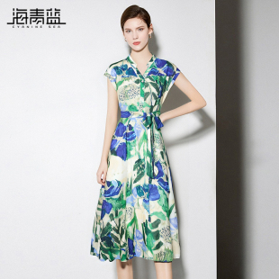 气质印花设计感度假女装 高级时尚 裙子 连衣裙夏女2025新款 海青蓝