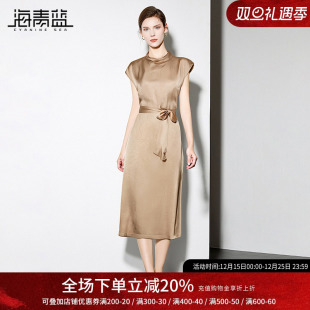 女装 裙子夏装 2025新款 时尚 高级连衣裙女 海青蓝 气质中长款 无袖