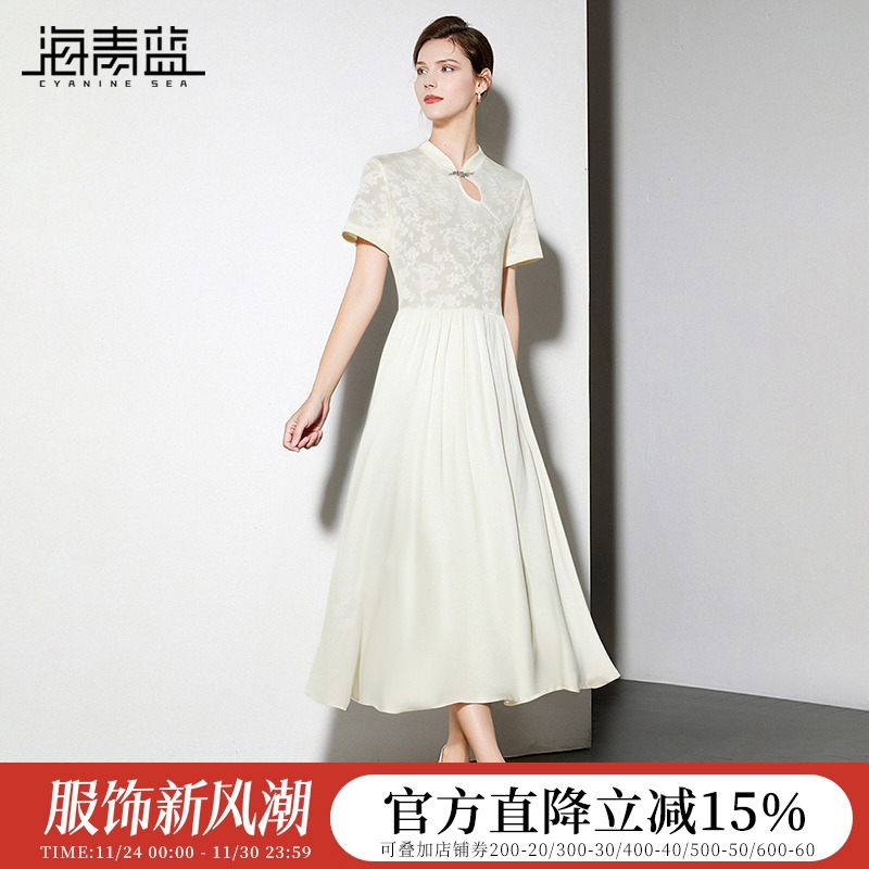 海青蓝中长款女装连衣裙