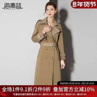 海青蓝 秋冬风衣女款2025年新款翻领高级小个子中长款大衣外套