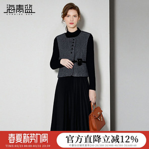 海青蓝 套装连衣裙2026年时尚气质新款短外套高级设计感小众裙子