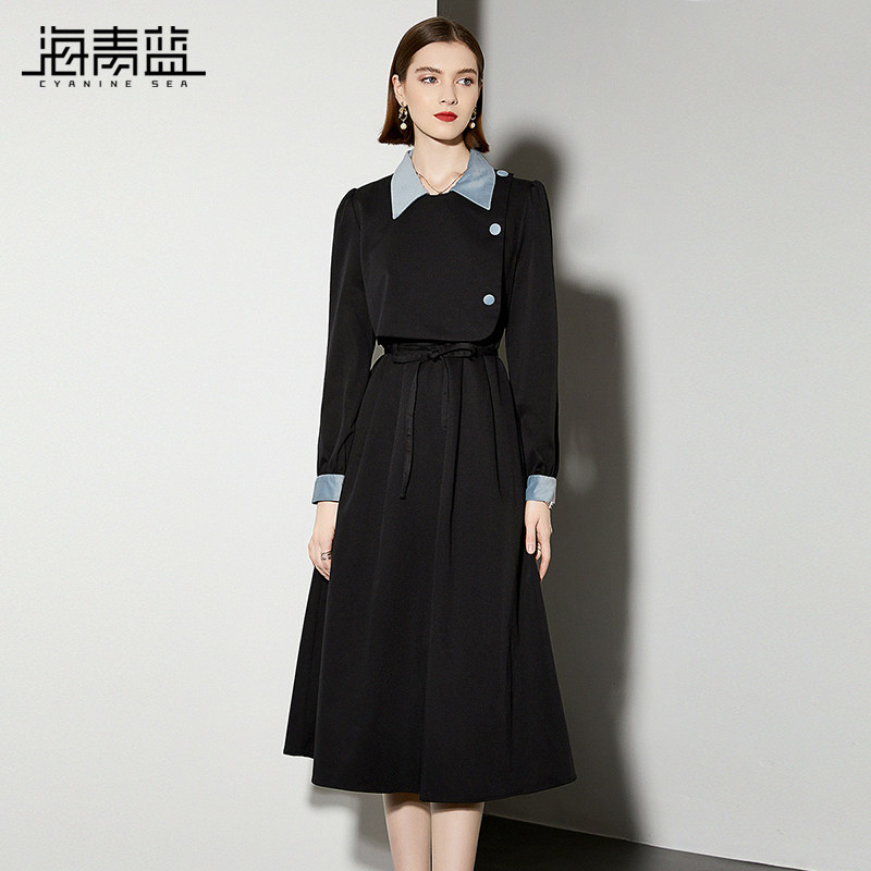 海青蓝 立领连衣裙女2026冬季高级大牌感时尚气质女装裙子