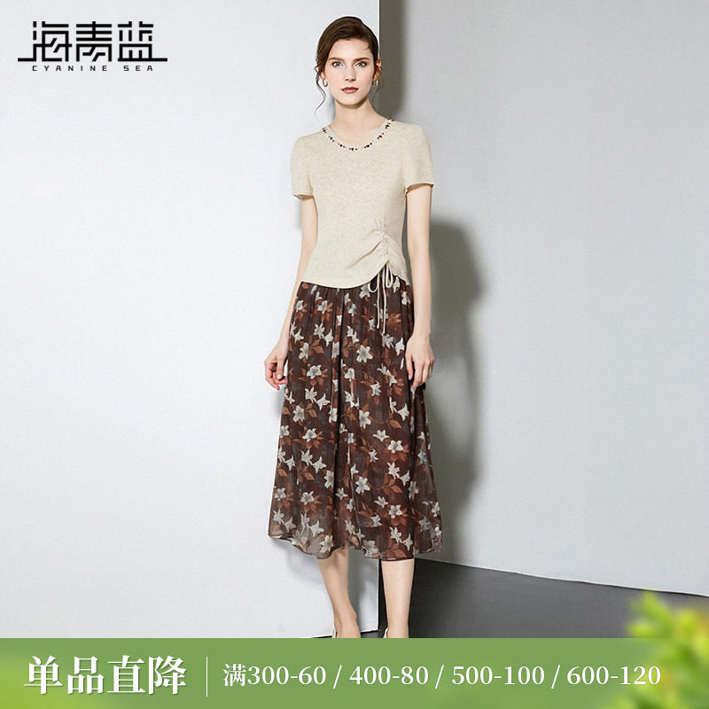 海青蓝 套装夏女2026新款高级设计感时尚气质休闲短袖女装两件套