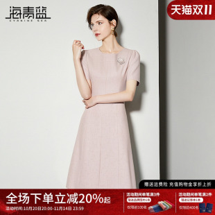 修身 圆领短袖 显瘦连衣裙女 新款 海青蓝高级名媛气质裙子2025年夏季