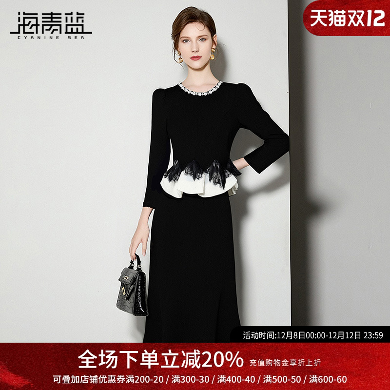 海青蓝裙子秋季连衣裙