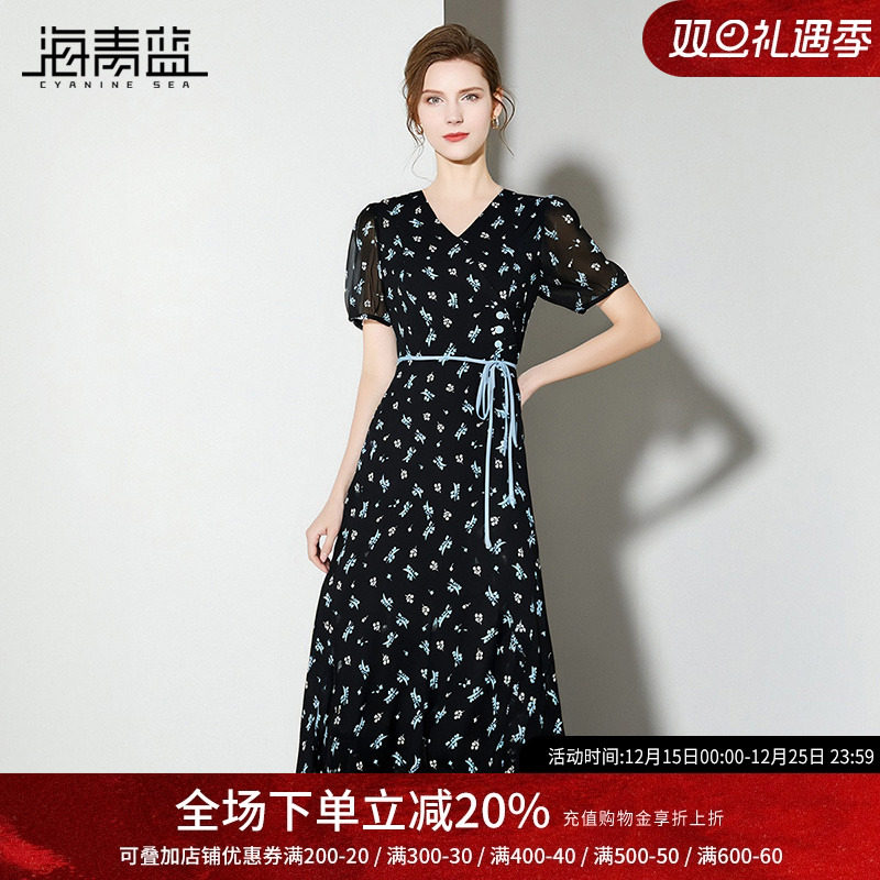 海青蓝女装碎花连衣裙