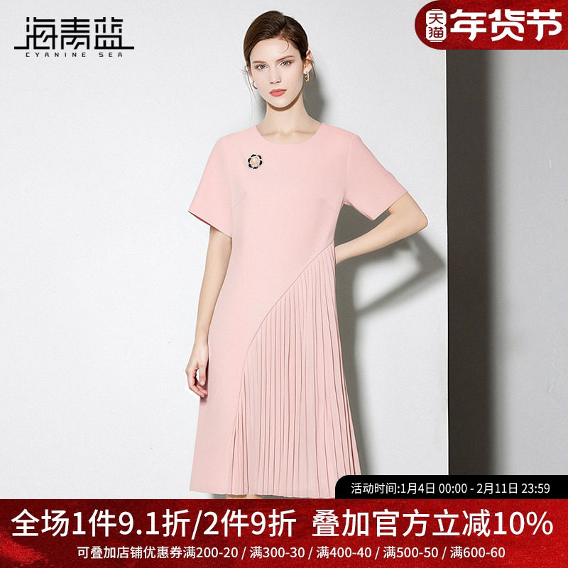 海青蓝 裙子夏设计感小众皱褶时尚气质女装高级连衣裙女2025新款,女装/女士精品,连衣裙,淘宝优惠券,粉丝福利购,淘宝优惠卷