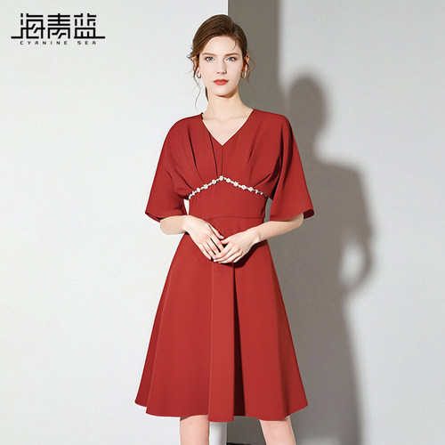 海青蓝设计感女装连衣裙