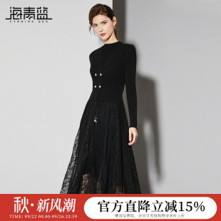 海青蓝气质针织连衣裙套装 洋气减龄毛衣裙子两件套 女2025秋冬新款
