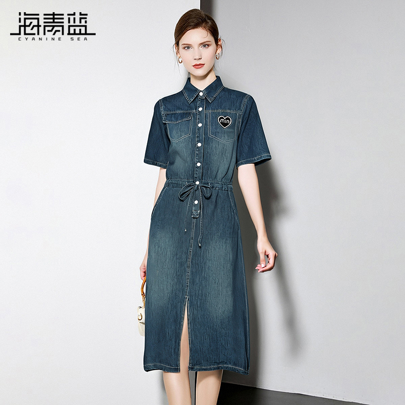 海青蓝气质牛仔连衣裙