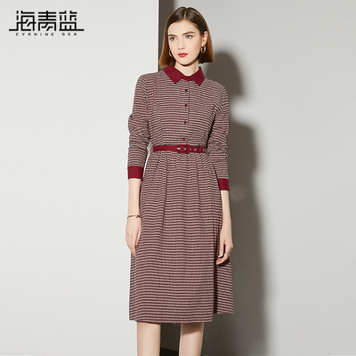海青蓝裙子衬衫连衣裙女