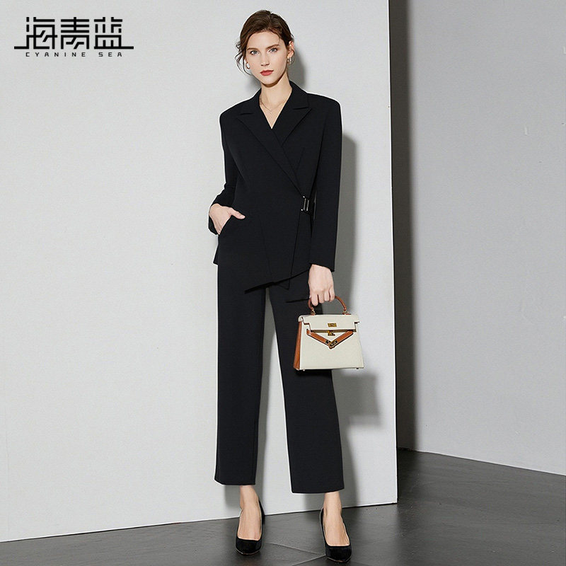 海青蓝 开春穿搭套装2026年新款高级感西装短外套女装裤子两件套