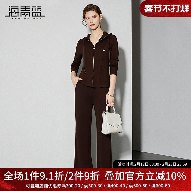 海青蓝 连帽套装女2025新款冬装女装高级时尚气质休闲裤两件套