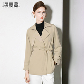 新款 女士风衣2025年秋季 英伦风翻领休闲卡其色外套 短款 海青蓝时尚