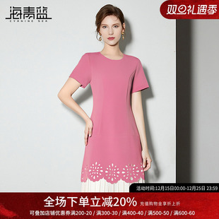 2025新款 女装 a字气质时尚 中长款 连衣裙女 海青蓝 法式 粉色裙子夏装