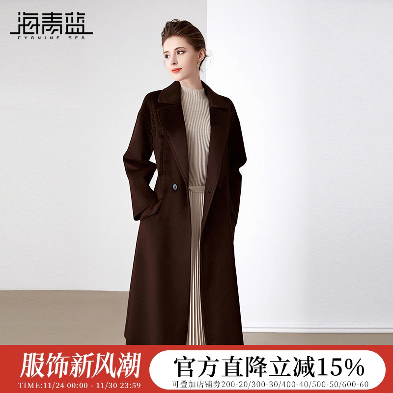 海青蓝风衣外套大衣女