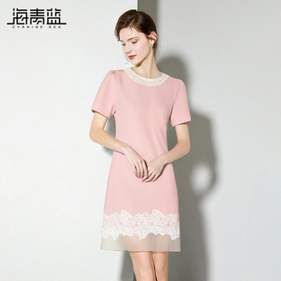 气质度假海边裙 海青蓝 高端连衣裙夏女2025新款 女装 蕾丝拼接时尚