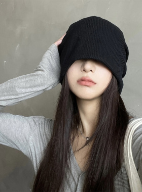 2025新款黑色堆堆帽男女款大头围显脸小包头帽百搭冷帽宽松月子帽