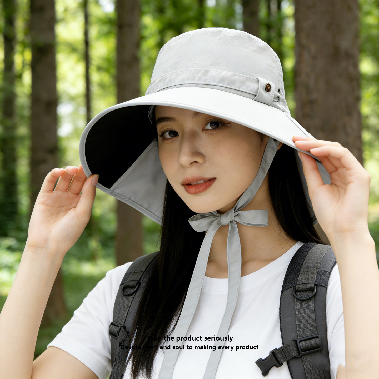 大帽檐黑胶飘带防晒帽女2026新款护颈披肩一体遮阳帽显脸小渔夫帽
