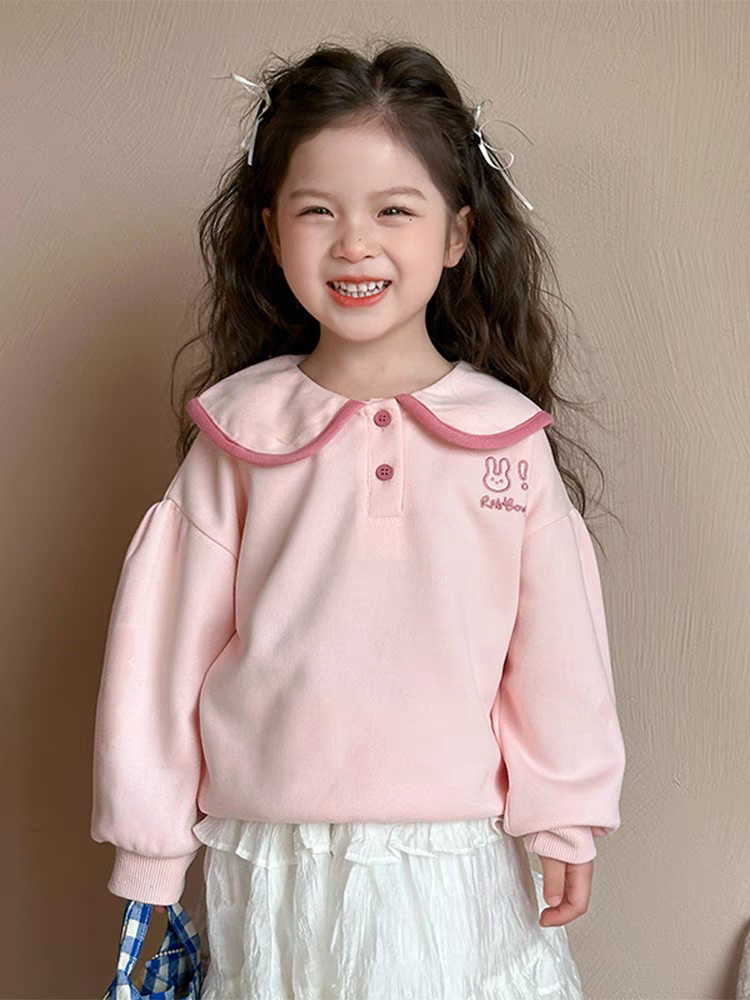 女童春装娃娃领卫衣2025新款儿童纯棉长袖打底衫女宝宝春