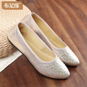 女单鞋 平底尖头浅口时尚 平跟舒适便鞋 老北京布鞋 星钻妈妈防滑布鞋